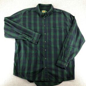 Cabela's Shirt Flannel Green Black Watch‎ Plaid Long Sleeve Men's XLT *FLAW*